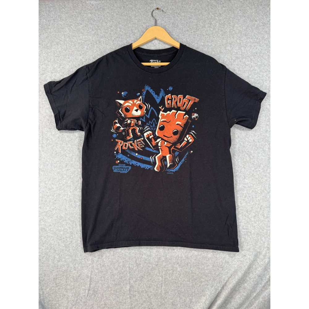 Funko Large T-Shirt Marvel Rocket Groot Graphic Cotton Black Tee